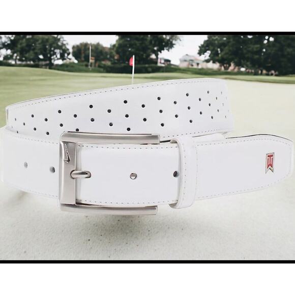 Nike Tiger Woods Mesh G-Flex White PGA Golf Tour Leather Belt Mens Size 42 NEW - Picture 9 of 12